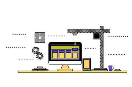 Vector web site page template using linear elements. Flat illustrationの写真素材