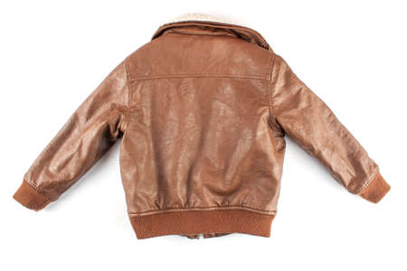 Children's leather jacket isolated on white backgroundの写真素材