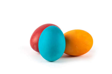Colorful easter eggs isolated on white backgroundの写真素材