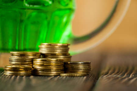 Happy St. Patrick's Day green drink on wood deskの写真素材