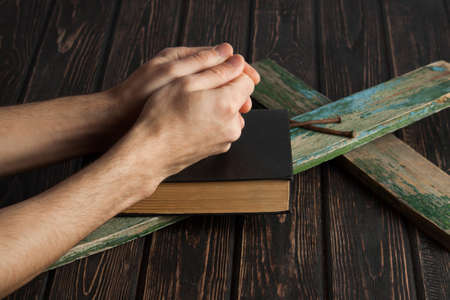 Crown of thorns on wood desk. Christian conceptの写真素材