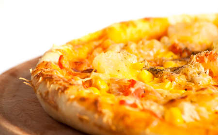Fresh pizza with cheese on wood desk. Food backgroundの写真素材