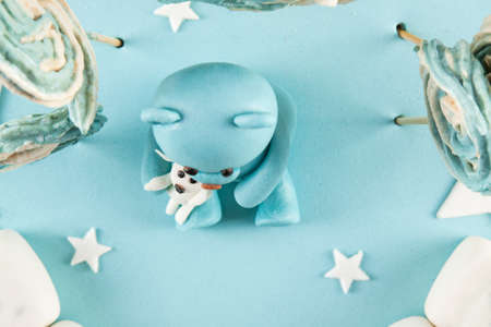 Birthday cake mastic for a child . Bright and colorful with a fantastic character.の写真素材