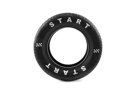 Inscription start on car tire. Business conceptの写真素材