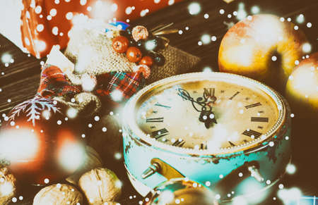 Christmas decoration on wood desk. Happy new yearの写真素材