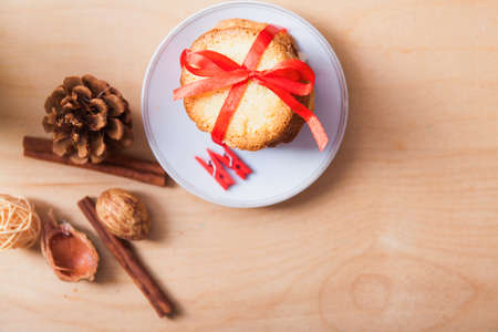 Coconut biscuit on wood desk. Food ingredientsの写真素材