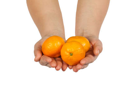 Fresh ripe tangerine isolated on white backgroundの写真素材
