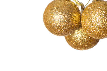 Christmas ball on rope isolated on white backgroundの写真素材