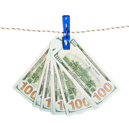 Dollar banknote on rope. Business concept. American Dollars Cash Moneyの写真素材