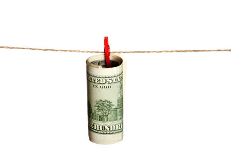 Dollar banknote on rope. Business concept. American Dollars Cash Moneyの写真素材