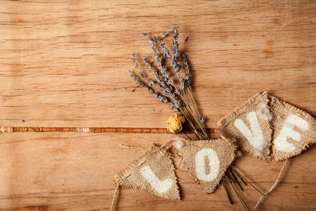 Flower lavender on wood desk.の写真素材