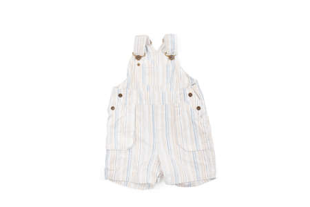 Stylish baby overalls isolated on white background