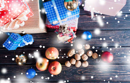 Christmas decoration on wood desk. Happy new yearの写真素材