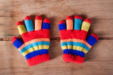 Children's winter mittens isolated on white backgroundの写真素材