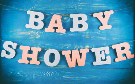 Decoration for baby shower on wood desk. Home holidayの写真素材