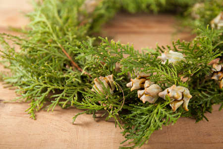 Christmas wreath close up. Decoration for holidayの写真素材