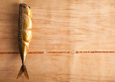 Smoked Herring close up on wood deskの写真素材