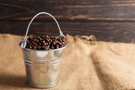 coffee beans in a bucket close up. Food ingredientsの写真素材
