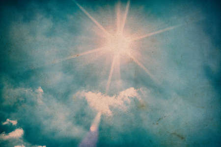 Blue sky with white clouds. Retro backgroundの写真素材