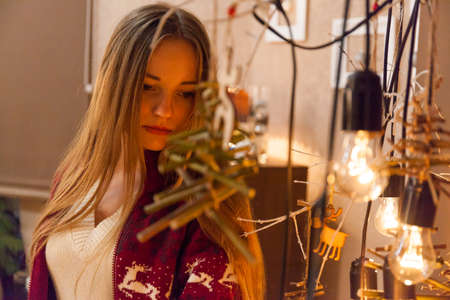 Beautiful girl celebrate new year. Merry Christmasの写真素材