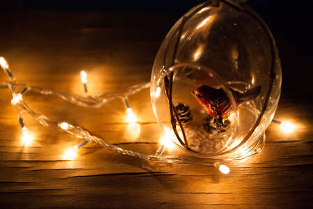  glass New Year's ball with a bird. Christmas decorations