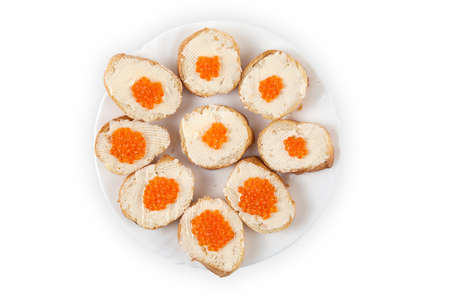 Butter with red caviar close up. Food ingredientsの写真素材