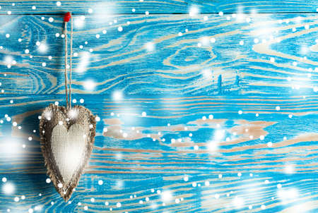 Heart from cloth on wood background. Happy Valentines dayの写真素材