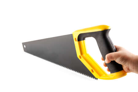 wood handsaw isolated on white background. joiner's toolsの写真素材