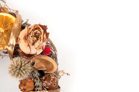 decorative wreath from a vine with dry plantsの写真素材