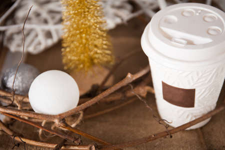 New year Disposable coffee cup close up. Food の写真素材