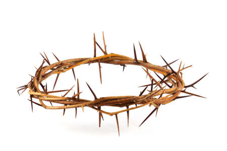 crown of thorns and cross isolated on white. easterの写真素材