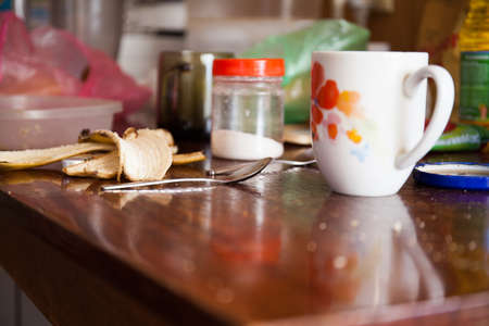 dirty dishes in the kitchen. home careの写真素材