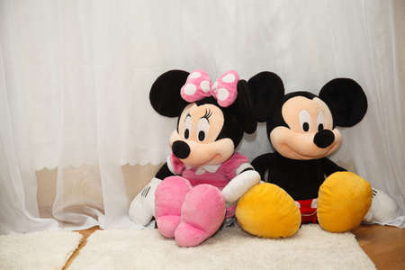 Toy mouse in white room. Happy birthdayのeditorial素材