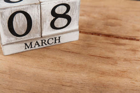 Women's day March 8 with wooden block calendar. Happy mother's day. Spring flowerの写真素材