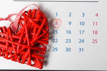 Calendar with a red circle around the number 8. Happy woman's dayの写真素材