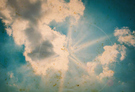 Old retro blue sky with clouds. Nature backgroundの写真素材