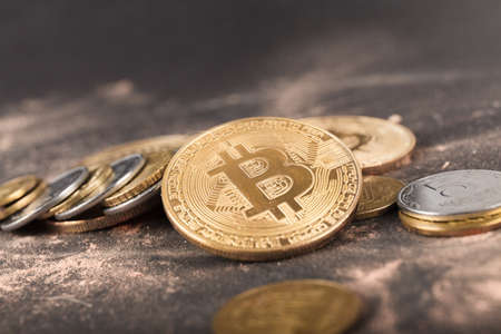 Bitcoin monet close up. crypto-currencies. Business conceptの写真素材