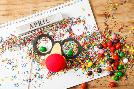 Block calendar on white background. Fools dayの写真素材