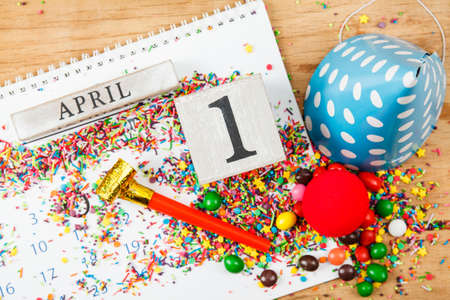 Block calendar on white background. Fools dayの写真素材