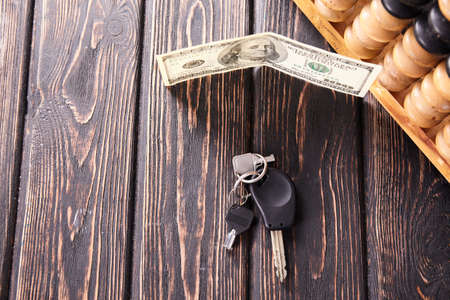 Vintage abacus on wooden background. Business conceptの写真素材