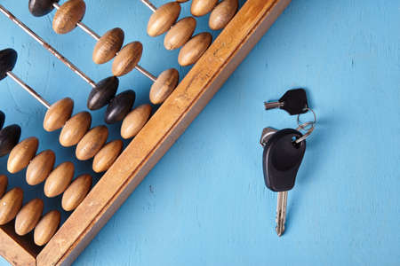 Vintage abacus on wooden background. Business conceptの写真素材