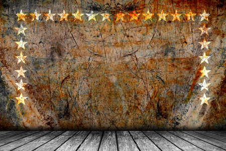 Old grunge stage american background with wood flourの写真素材