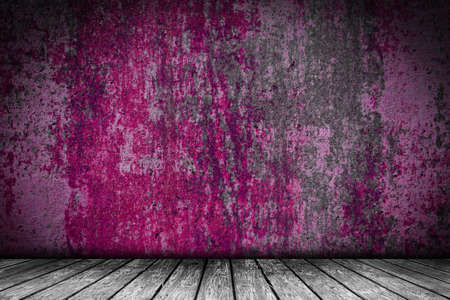 Old grunge wall with wood flour. Empty room. Stage backgroundの写真素材