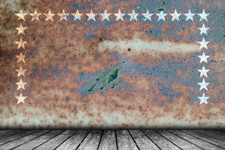 Old grunge stage american background with wood flourの写真素材