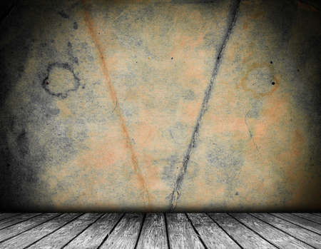 Old grunge wall with wood flour. Empty room. Stage backgroundの写真素材