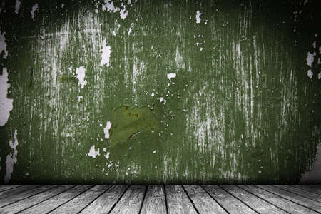 Old grunge wall with wood flour. Empty room. Stage backgroundの写真素材