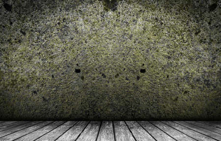 Old grunge wall with wood flour. Empty room. Stage backgroundの写真素材