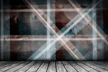 Old grunge wall with wood flour. Empty room. Stage backgroundの写真素材