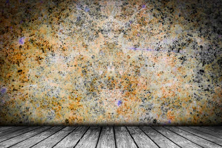 Old grunge wall with wood flour. Empty room. Stage backgroundの写真素材