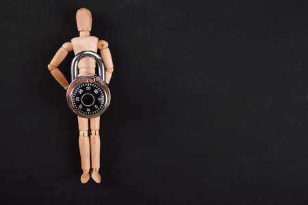 combination lock close up on black background. safe concept.の写真素材